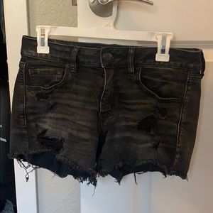 Black denim midi shorts